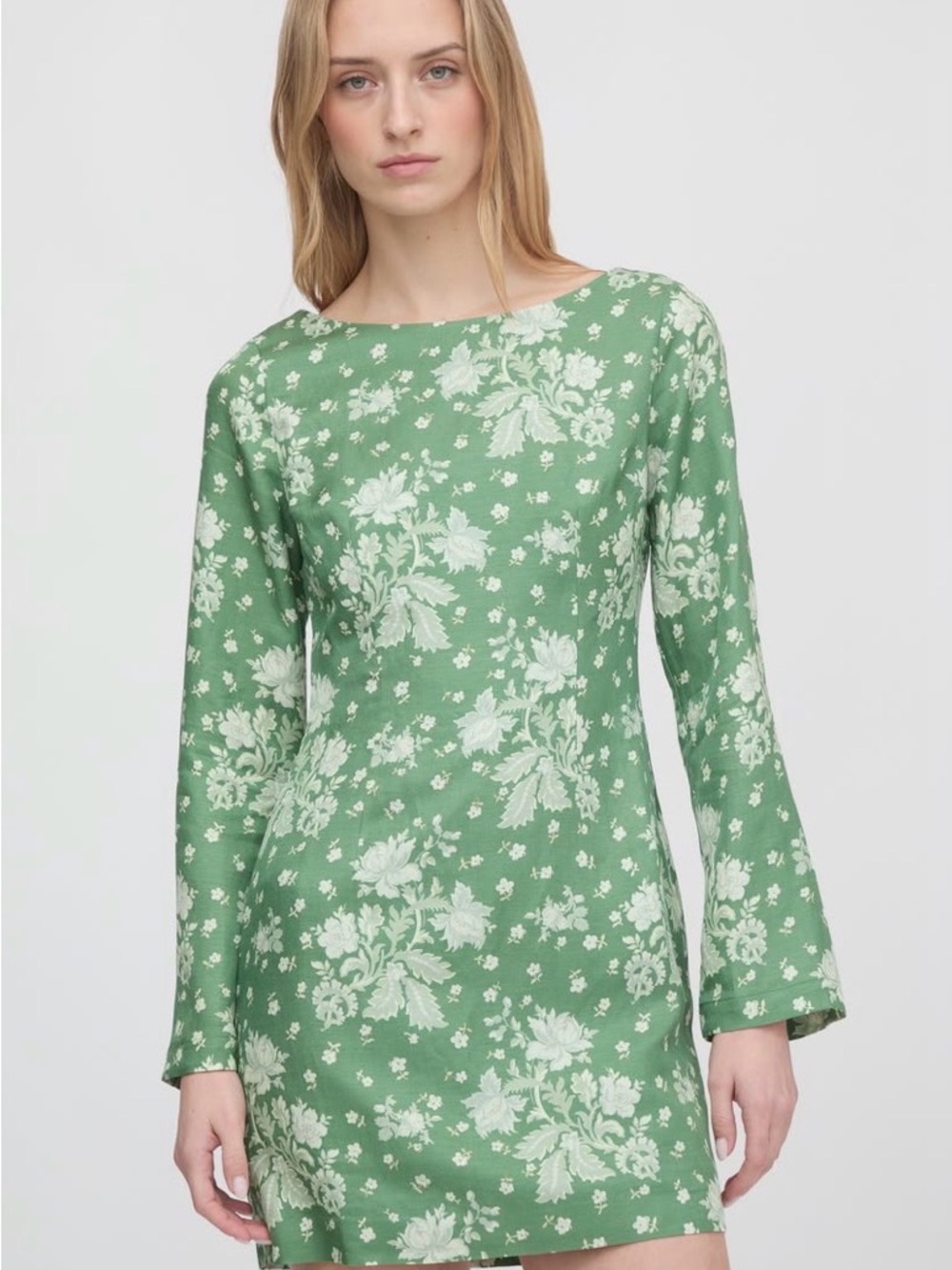 Hill House Green Floral Long-Sleeve Mini Dress RUNS SMALL